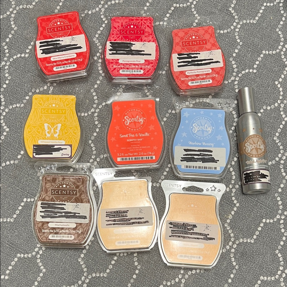 Lot of 9 Scentsy Fragrance Collection wax scents plus room spray